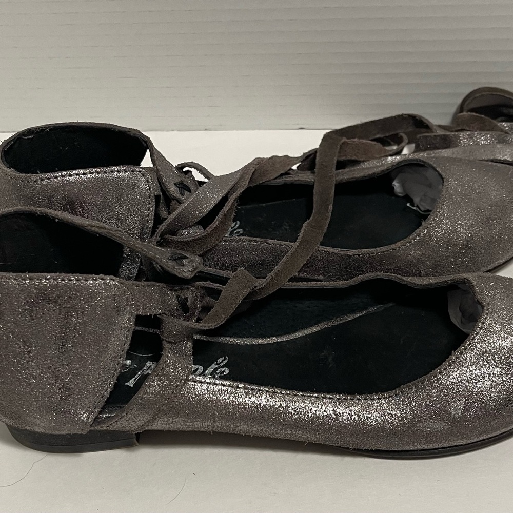 Free People Atlas Lace up Metallic Leather MaryJanes Women's Ballet Flats size 7 - Picture 4 of 8
